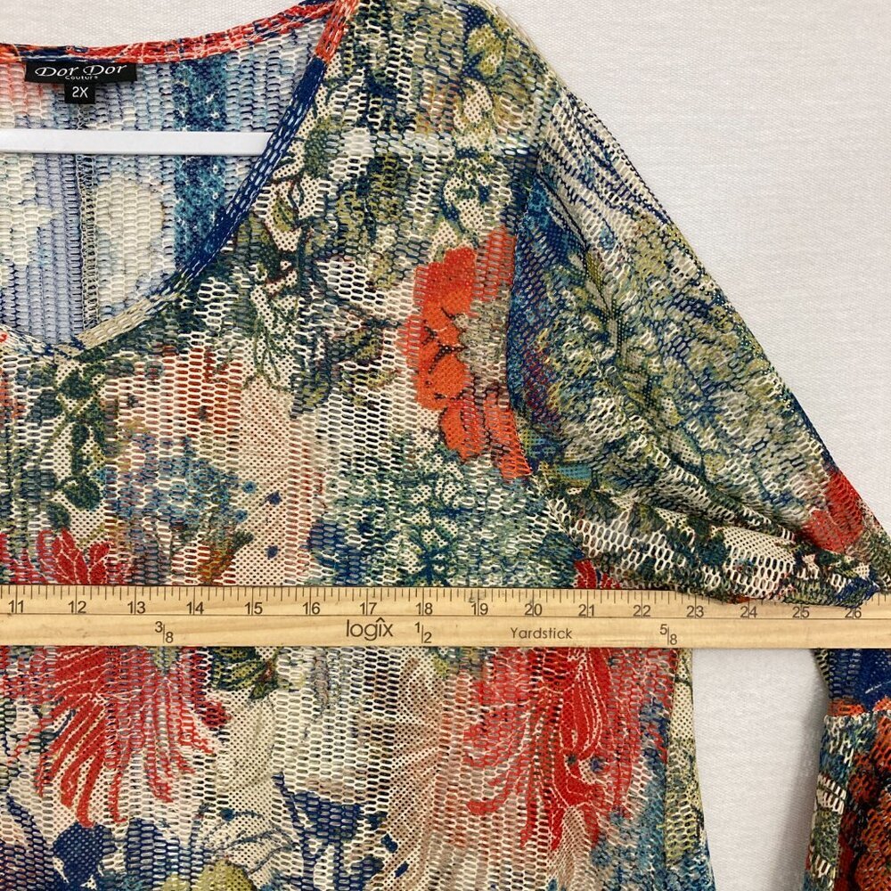 Dor Dor Couture Colorful Floral Artsy Flare Sleeve Open Knit Whimsical Tunic 2X - Picture 6 of 11